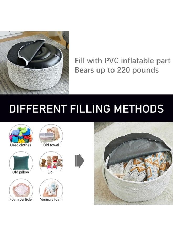 Inflatable Pouf Ottoman, 21x10 Inches Stuffed Chenille Ottoman with Inflatable PVC Liner, Foot Rest with Portable Handle, Round Floor Pillow for Living Room, Bedroom, Kids Room , white - Image 3