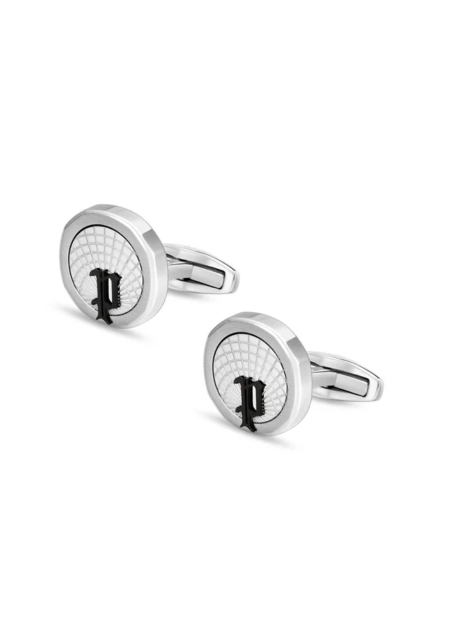 بوليس Horizon Silver & Black P Logo Rim Cufflinks for Men