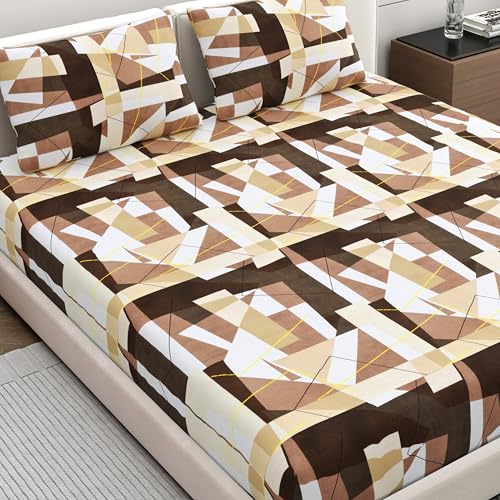 Dreamscape Microfiber Wrinkle & Fade Resistant Double Bedsheet with 2 Pillow Covers - (Size 87 x 98 inches, 140TC, Colour - Brown) - Image 1