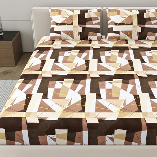 Dreamscape Microfiber Wrinkle & Fade Resistant Double Bedsheet with 2 Pillow Covers - (Size 87 x 98 inches, 140TC, Colour - Brown) - Image 3