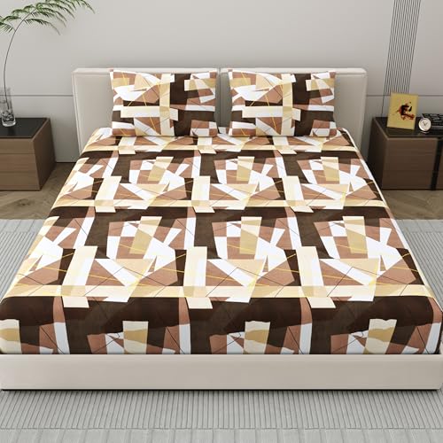 Dreamscape Microfiber Wrinkle & Fade Resistant Double Bedsheet with 2 Pillow Covers - (Size 87 x 98 inches, 140TC, Colour - Brown) - Image 2