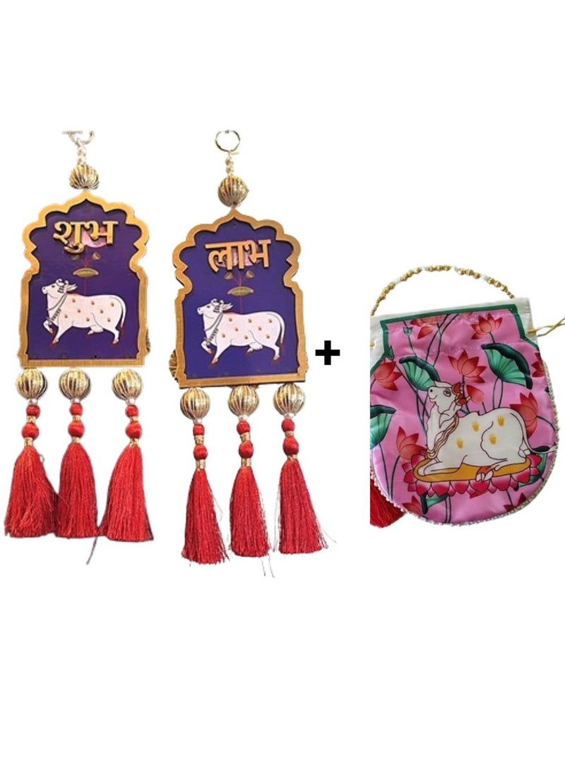 ديكور حائط ديوالي من خشب الآس، ديكور حائط، ديكور ديوالي / هدية ديوالي (مقاس 20 سم) (مجموعة من قطعتين) مع وعاء. - Image 1