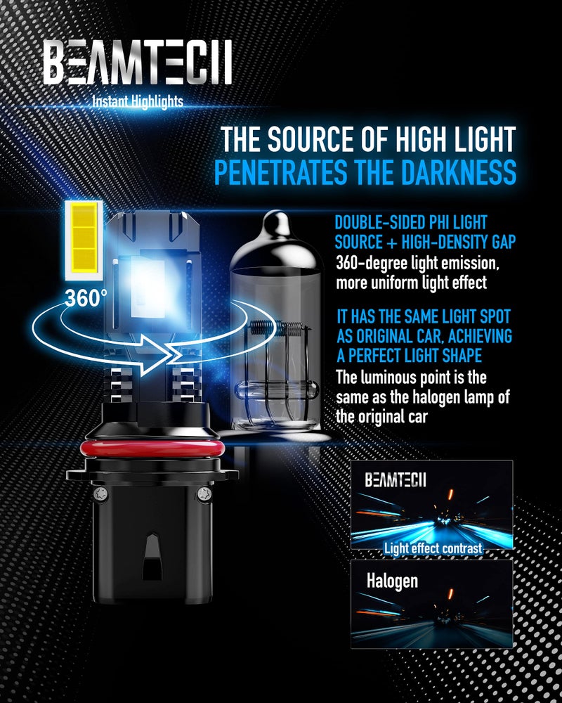 BEAMTECH Bulb, 9007 Fog Light Bulbs Powersports Light Bulb Fanless in Line 6500K Pack of 2 - Image 4