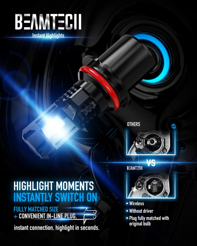 BEAMTECH Bulb, 9007 Fog Light Bulbs Powersports Light Bulb Fanless in Line 6500K Pack of 2 - Image 2