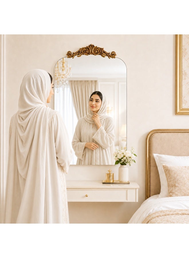 غوغا مراية جدارية بدون إطار 90 × 60 سم بتصميم فينتج، مرايا حائط مقوسة للحمام وغرفة النوم وغرفة المعيشة والمدخل - Image 4
