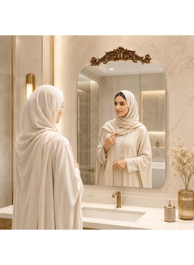 غوغا مراية جدارية بدون إطار 90 × 60 سم بتصميم فينتج، مرايا حائط مقوسة للحمام وغرفة النوم وغرفة المعيشة والمدخل - Image 1
