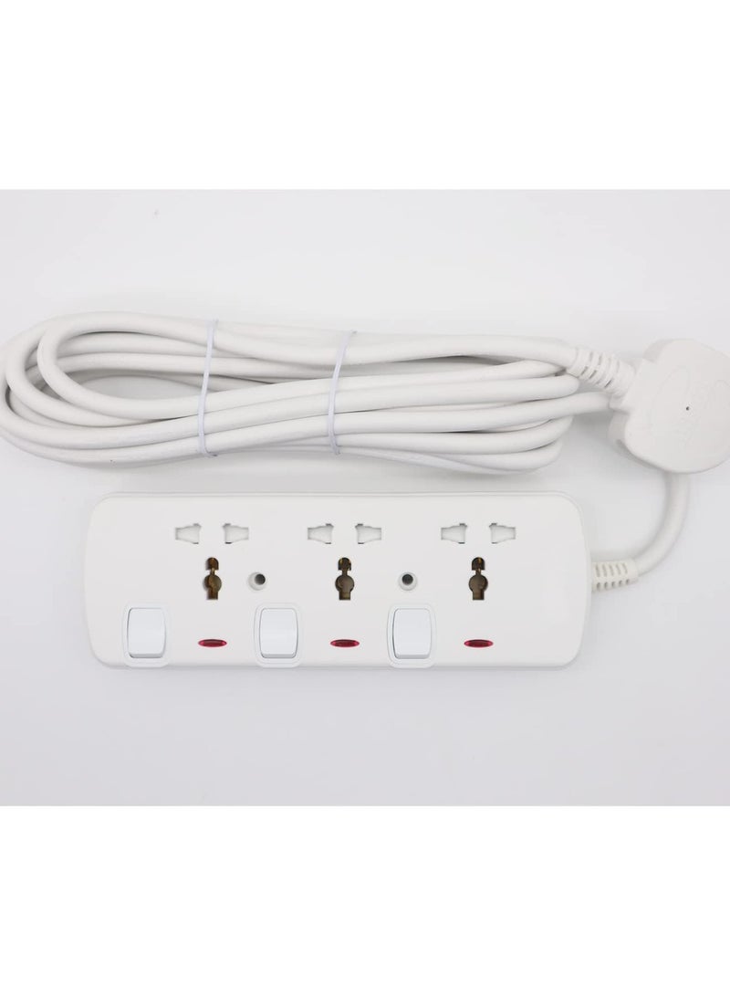 Power Extension Cord 3 Meter Power Strip with Surge Protection Heavy Duty Universal Extension Lead 3 Meter 3 Gang