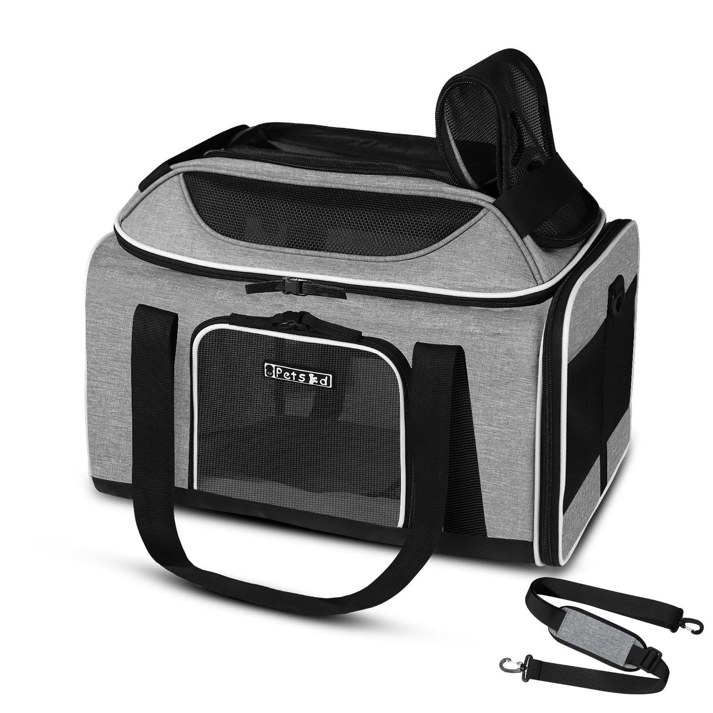 Petskd TopExpandable Pet Carrier 17x11x95 Inches Alaska Airline Approved SoftSided Carrier for Small Cats and Dogs with Locking Safety Zippers and AntiScratch MeshGrey