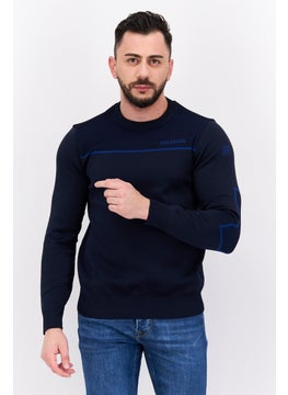 Men Crew  Neck Brand Logo Long Sleeve Sweatshirt, Navy Blue
