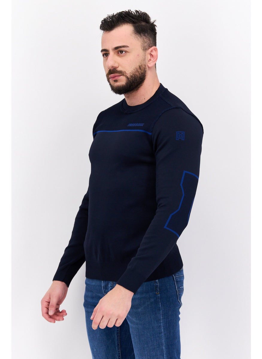 Free Soul - Men Crew  Neck Brand Logo Long Sleeve Sweatshirt, Navy Blue - Image 1