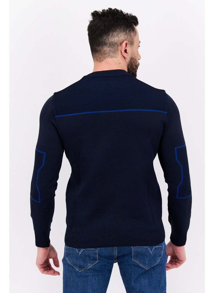 Free Soul - Men Crew  Neck Brand Logo Long Sleeve Sweatshirt, Navy Blue - Image 1