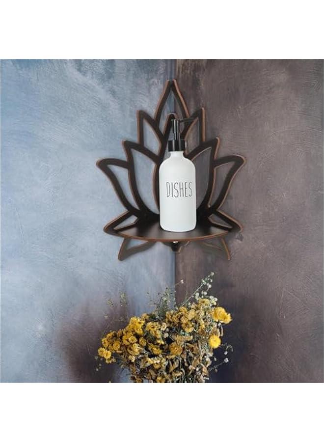 Arabest Boho Wooden Floating Shelves for Home Office and Living Room Decor, Lotus Wood Crystal Shelf, Flowers Wall Hanging Corner Shelf  - Image 2