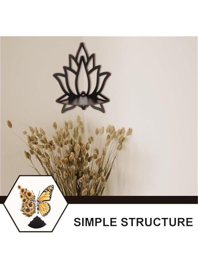 Arabest Boho Wooden Floating Shelves for Home Office and Living Room Decor, Lotus Wood Crystal Shelf, Flowers Wall Hanging Corner Shelf  - Image 4