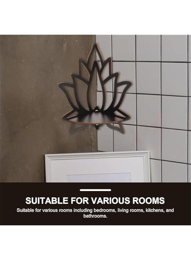 Arabest Boho Wooden Floating Shelves for Home Office and Living Room Decor, Lotus Wood Crystal Shelf, Flowers Wall Hanging Corner Shelf  - Image 5