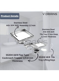 VANRA VANRA V-Baths 6 Inch|150 Mm Reverse Plate Stone/Tile/Marble Insert Drain Jali Stainer|Square Drainer For Bathrooms Floor,Roofs,Terraces,Balconies Of Stainless Steel (Grade 304) (6'' X 6'' (Inch))  - Image 4