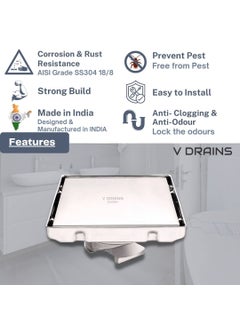 VANRA VANRA V-Baths 6 Inch|150 Mm Reverse Plate Stone/Tile/Marble Insert Drain Jali Stainer|Square Drainer For Bathrooms Floor,Roofs,Terraces,Balconies Of Stainless Steel (Grade 304) (6'' X 6'' (Inch))  - Image 3