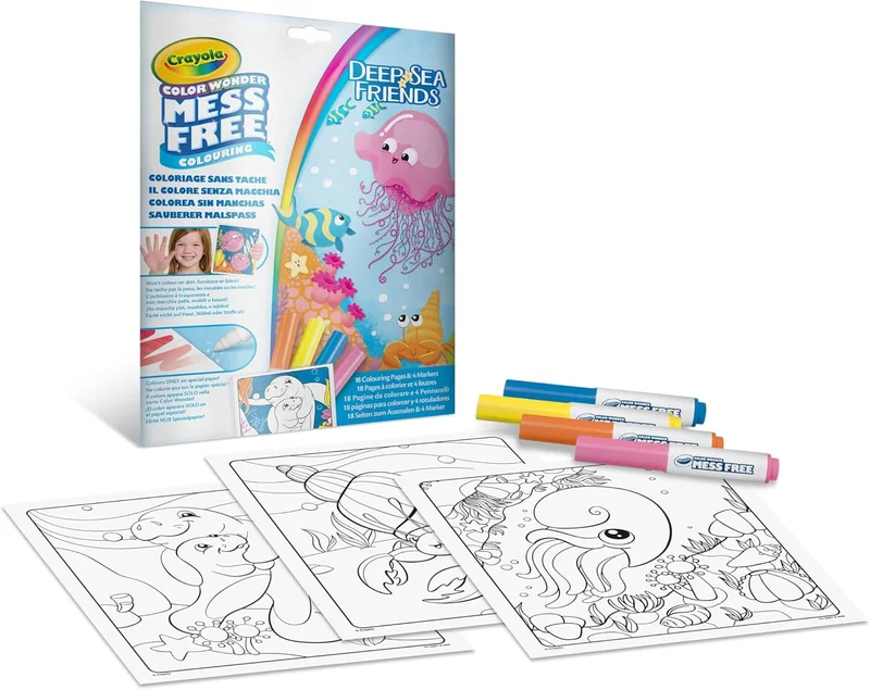Crayola CRAYOLA - Color Wonder, Colouring Set with 18 Coloring Pages and 4 Stain-free Felt Pens, Sea friends Topic, Creative Activity for Children