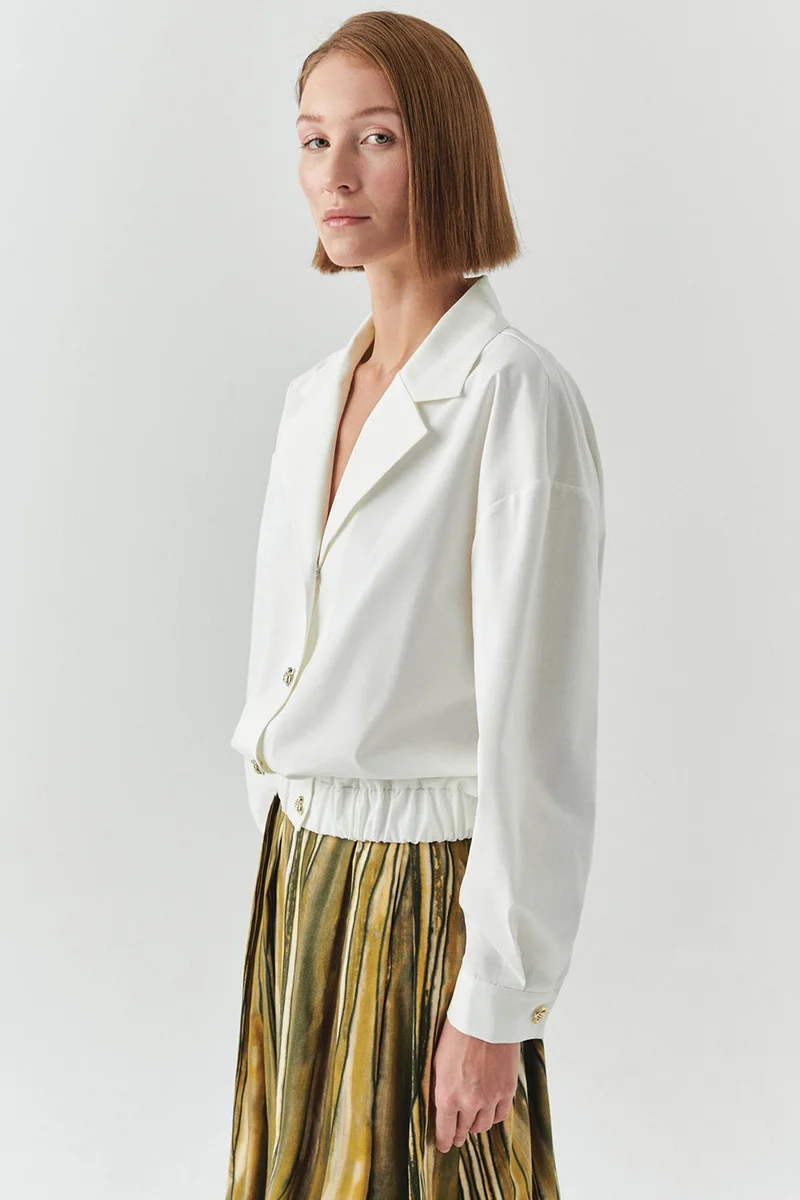 EXQUISE Jacket Collar Regular Long Sleeve Cotton Bone Jacket
