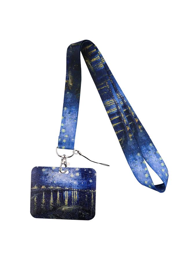 Card Holder with Neck Strap Lanyards Van Gogh's Starry Night over the Rhone Oil Painting For Keys Keychain Badge Holder Compatible with Credit Card / Student Card / Bus Transportation Card - Image 1