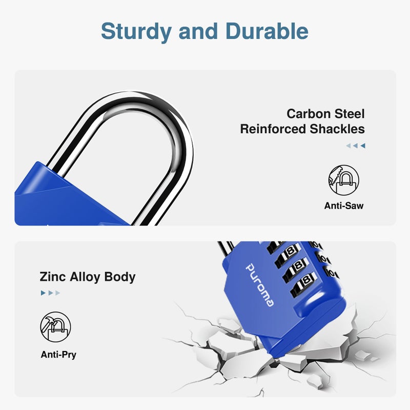 Puroma 1 Pack Combination Lock for Locker 4 Digit Outdoor Waterproof Padlock for School, Gym, Sports, Fence, Toolbox, Gate, Case, Outdoor, Hasp Storage, Cabinets (Blue) - Image 4