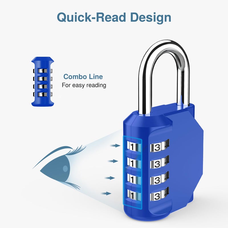 Puroma 1 Pack Combination Lock for Locker 4 Digit Outdoor Waterproof Padlock for School, Gym, Sports, Fence, Toolbox, Gate, Case, Outdoor, Hasp Storage, Cabinets (Blue) - Image 3