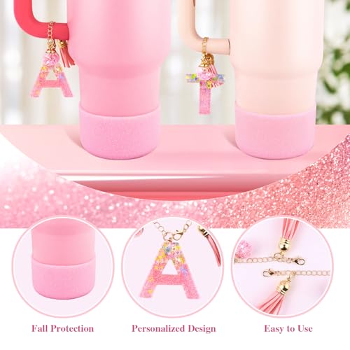 Lingdeer Pink Cup Accessories Set for Stanley 30OZ & 40OZ Tumbler with Handle, Letter Charms, Bow & Diamond Straw Covers, Glitter Silicone Boot, Personalized Sticker for Stanley Cup Accessories (M) - Image 5