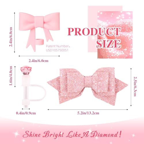 Lingdeer Pink Cup Accessories Set for Stanley 30OZ & 40OZ Tumbler with Handle, Letter Charms, Bow & Diamond Straw Covers, Glitter Silicone Boot, Personalized Sticker for Stanley Cup Accessories (M) - Image 3