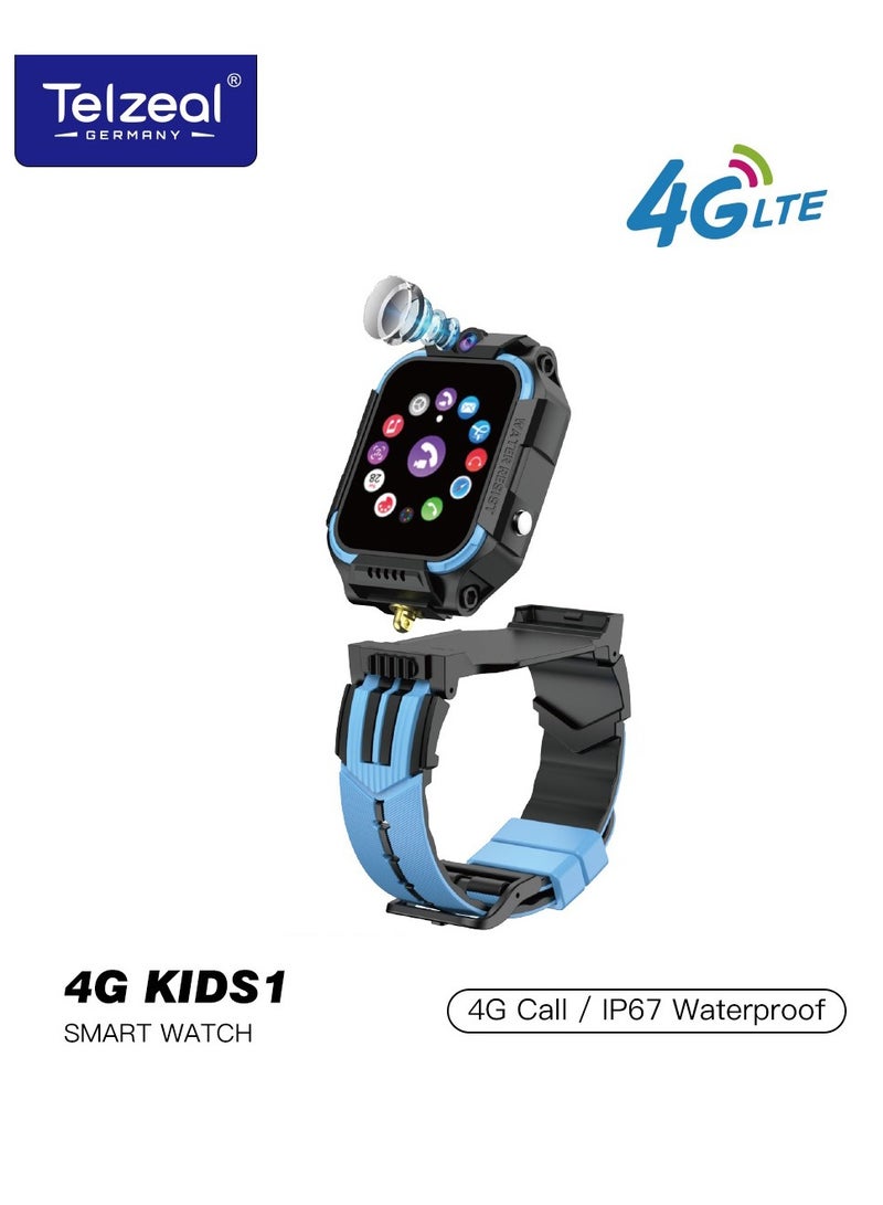 Telzeal 4G Kids1 Smart Watch With Rear and Front Camera and Wireless Charger for Kids Blue  - Image 1