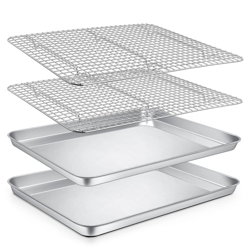 PP CHEF 16 Inch Baking Sheet and Rack Set Stainless Steel Cookie Sheets Oven Baking Pans Trays with Cooling Racks for Cooking  Roasting Oven  Dishwasher Safe 4Pcs