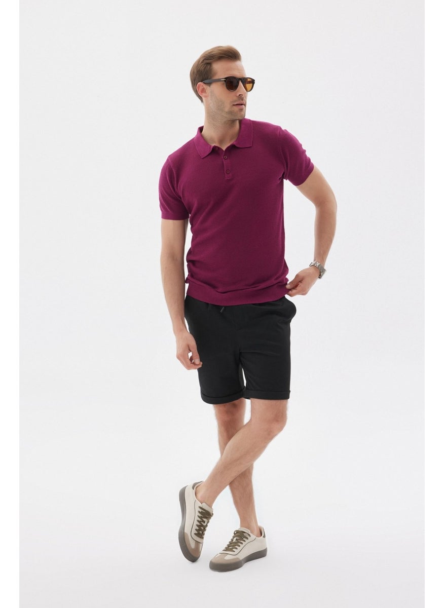 Odelon - Men's Polo Neck Jacquard Knitwear T-Shirt Fuchsia - Image 1