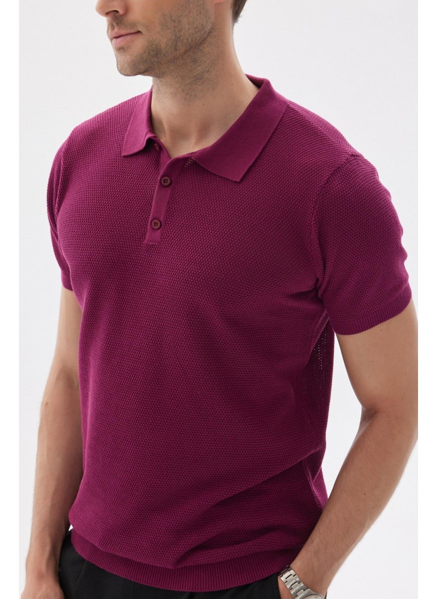 Odelon - Men's Polo Neck Jacquard Knitwear T-Shirt Fuchsia - Image 1