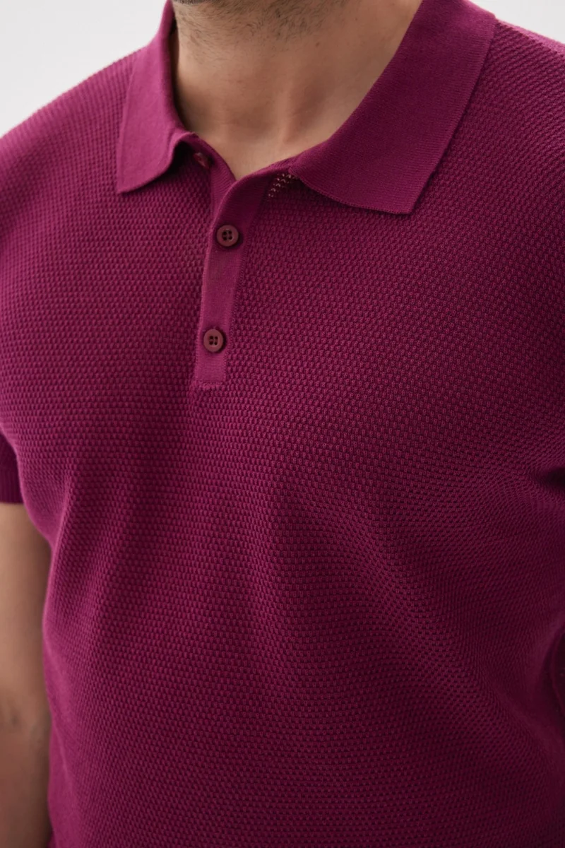Odelon Men's Polo Neck Jacquard Knitwear T-Shirt Fuchsia