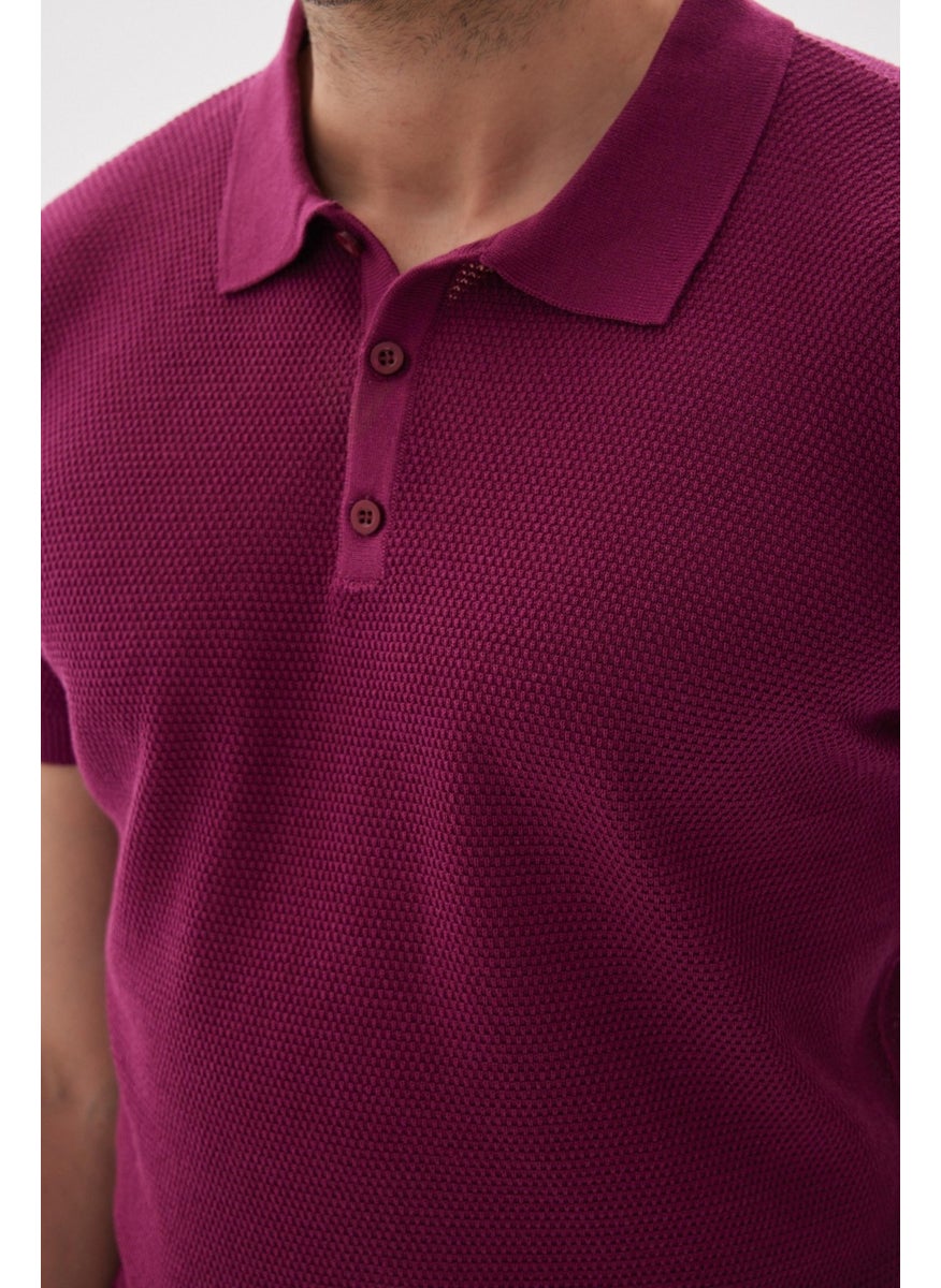 Odelon - Men's Polo Neck Jacquard Knitwear T-Shirt Fuchsia - Image 1