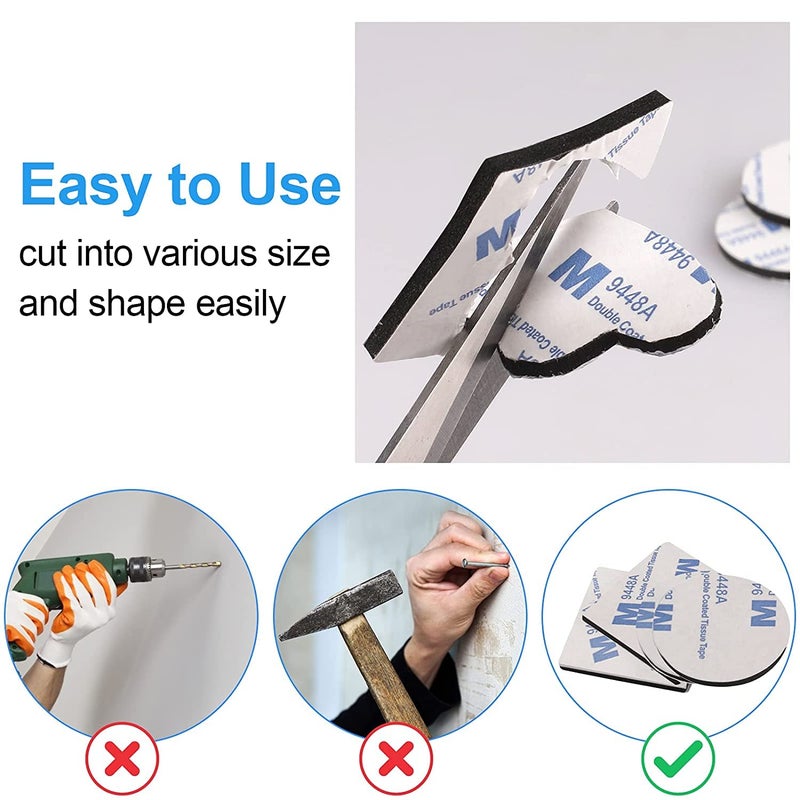 60 PCS Double Sided Foam Tape, Strong Sticky Pads, Mounting Adhesive Tape for Holding Soundproof Pads Picture Light Hooks (Squares+Rounds) - Image 3