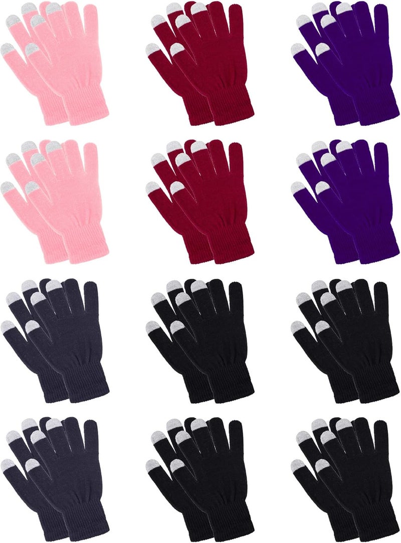 Pangda 12 Pairs Winter Touch Screen Gloves for Men Women Stretch Knitted Texting Gloves Warm Windproof Solid Color Mittens - Image 1