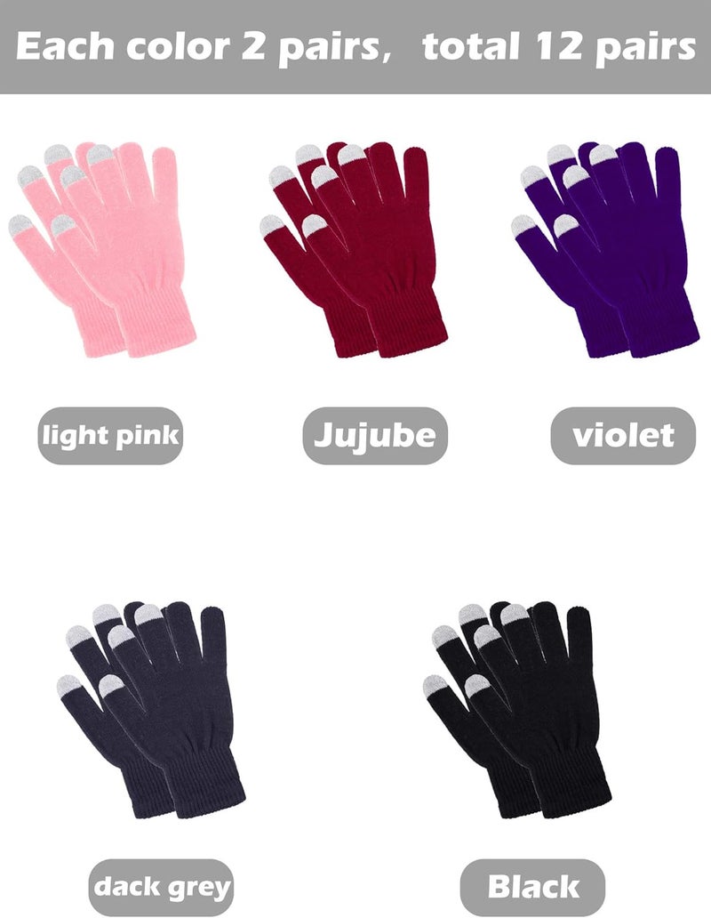 Pangda 12 Pairs Winter Touch Screen Gloves for Men Women Stretch Knitted Texting Gloves Warm Windproof Solid Color Mittens - Image 2