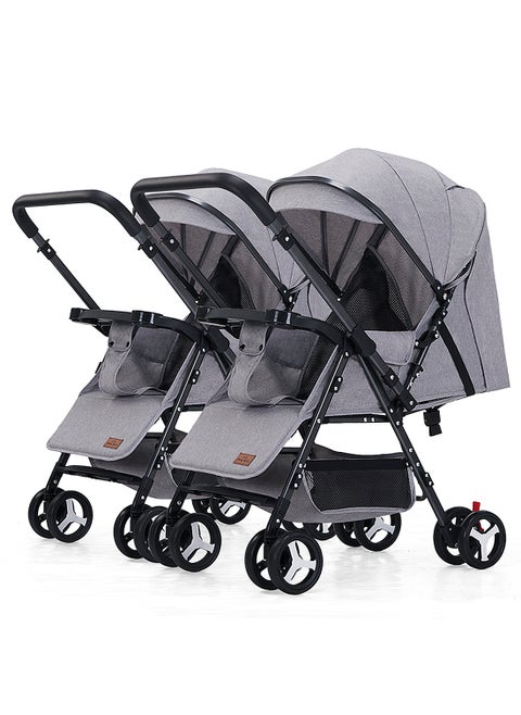 Baby Twin Stroller, Side By Side Double Strollers, Detachable and Reversible Pushchair With Adjustable Canopy And Backrest, Can Sit And Lie-grey