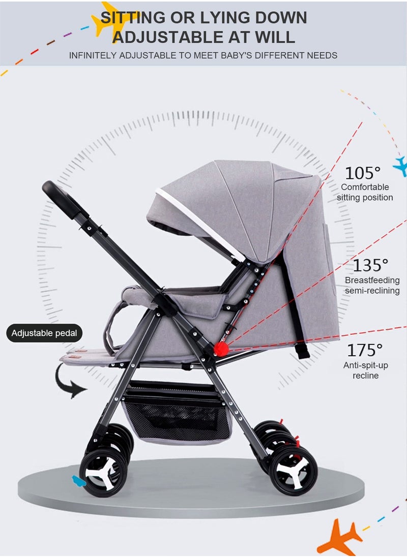 MaBaby - Baby Twin Stroller, Side By Side Double Strollers, Detachable and Reversible Pushchair With Adjustable Canopy And Backrest, Can Sit And Lie-grey - Image 1
