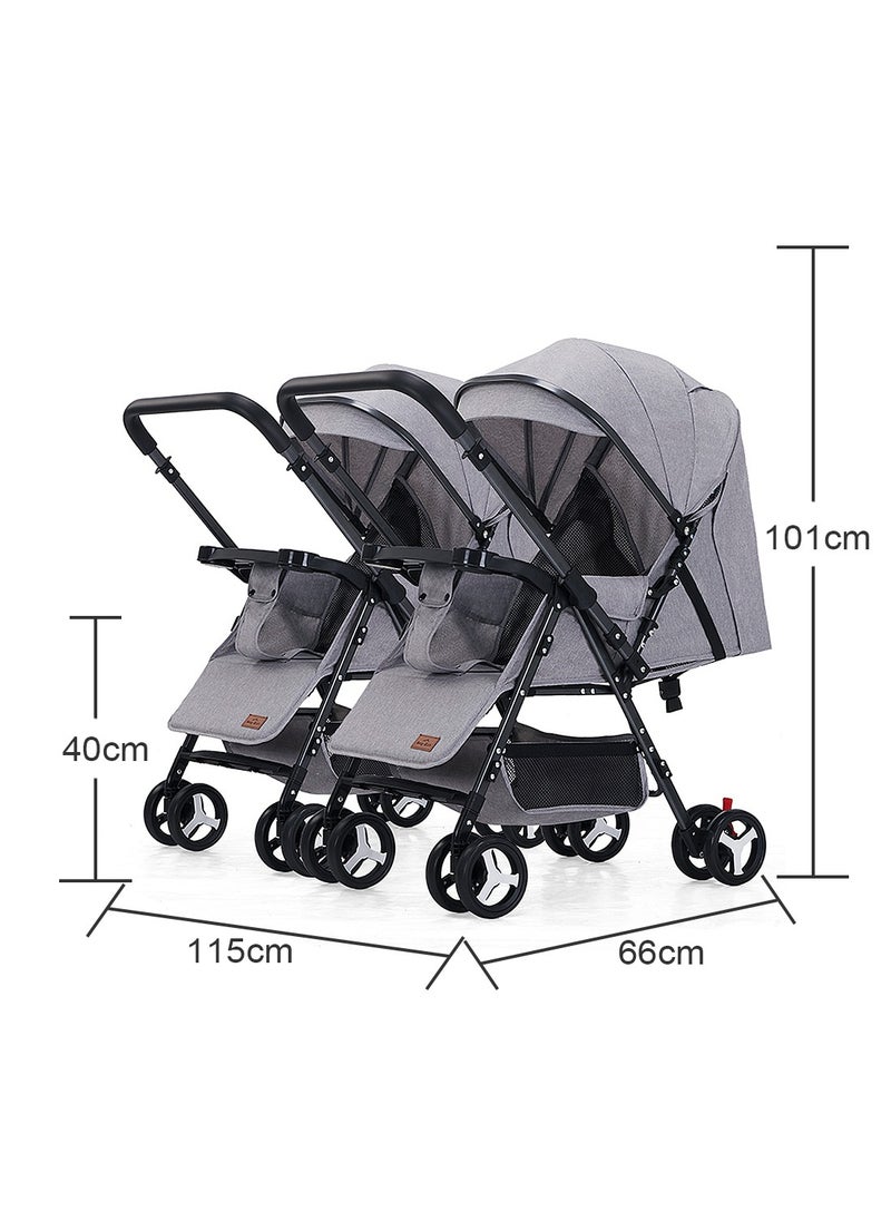 MaBaby - Baby Twin Stroller, Side By Side Double Strollers, Detachable and Reversible Pushchair With Adjustable Canopy And Backrest, Can Sit And Lie-grey - Image 1