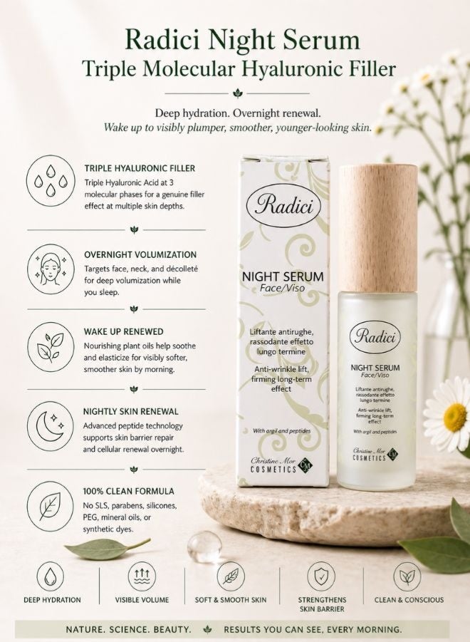 Radici Night Serum Anti-Wrinkle – Filler Effect with Hyaluronic Acid – 30ml - Image 2