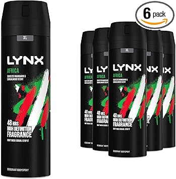 Lynx Africa Deodorant for Men Mens Deodorant Spray Body Spray Antiperspirant for Men with 48 Hours High Definition Fragrance of Squeezed Mandarin and Sandalwood Scent 200ml Pack of 6 - Image 1