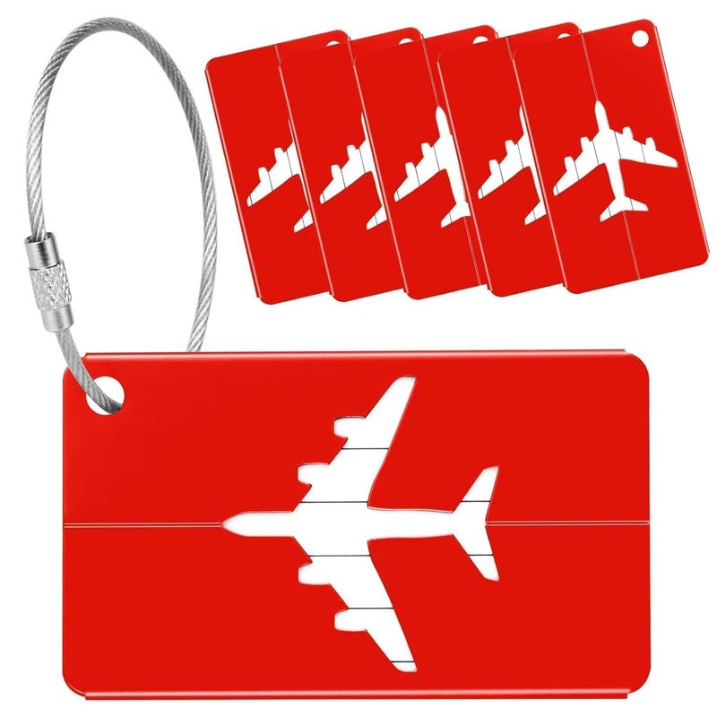 LUPINEZ 6 Pcs Luggage Tags, Aluminium Alloy Suitcase Tags, Luggage Labels for Suitcases with Steel Loop, 6 Pack Travel Tags for Baggage Identity ID Labels, Name Tags for Luggage, Pack of 6 (Red) - Image 1
