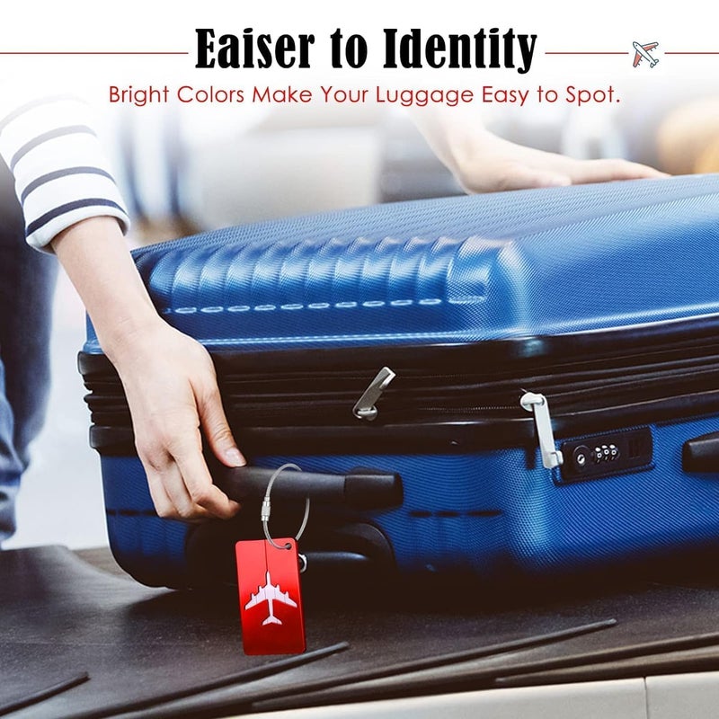 LUPINEZ 6 Pcs Luggage Tags, Aluminium Alloy Suitcase Tags, Luggage Labels for Suitcases with Steel Loop, 6 Pack Travel Tags for Baggage Identity ID Labels, Name Tags for Luggage, Pack of 6 (Red) - Image 5