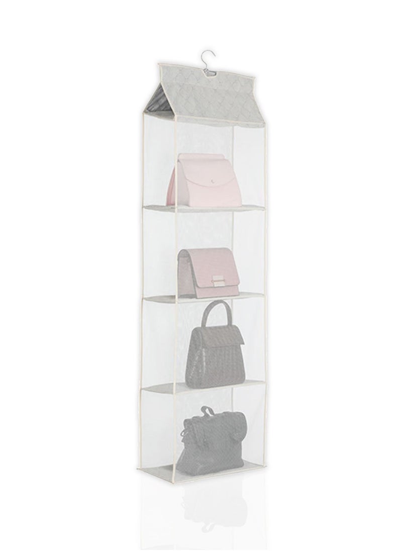 Swift - Hanging Handbag Purse Organizer for Closet, Purse Bag Storage Holder for Wardrobe Closet with 4 Shelves Space Saving Purse Organizers System  Cream White - Image 1