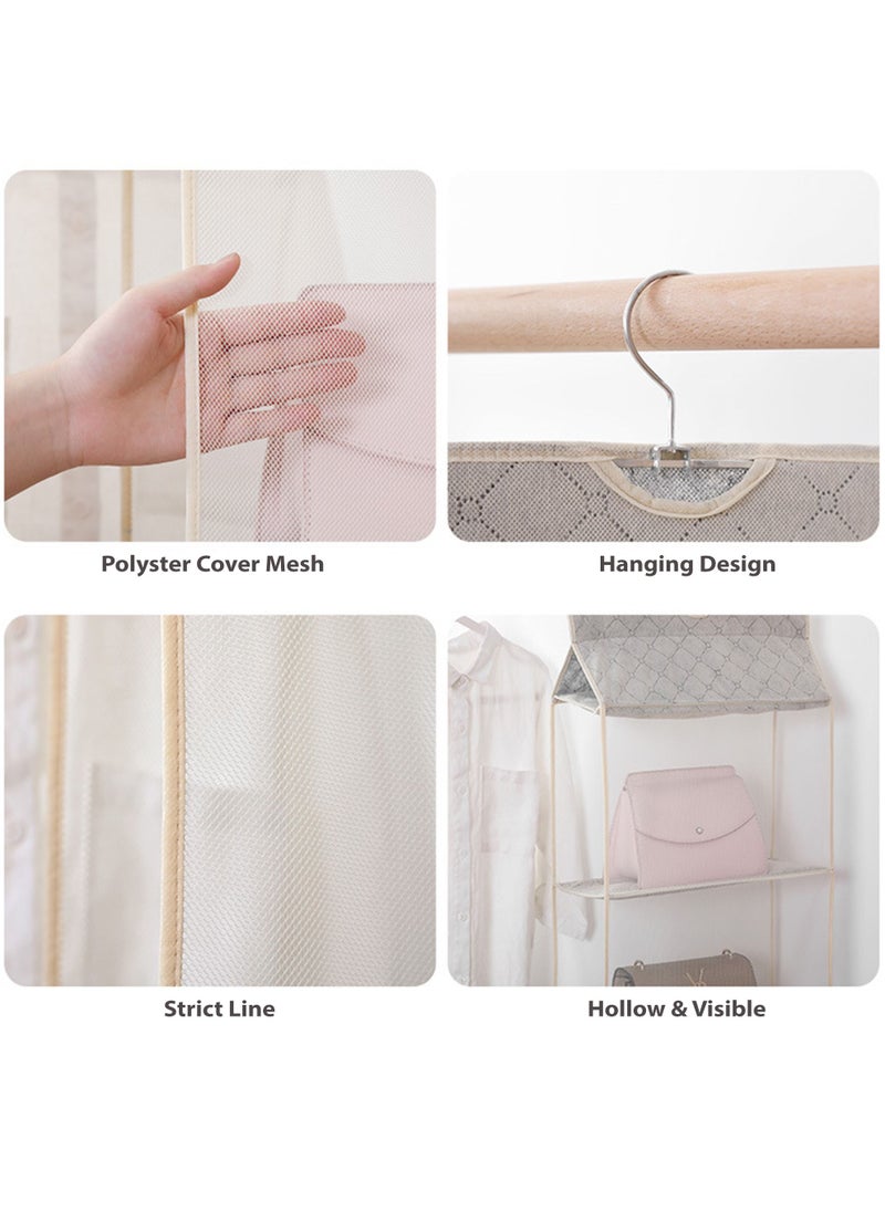 Swift - Hanging Handbag Purse Organizer for Closet, Purse Bag Storage Holder for Wardrobe Closet with 4 Shelves Space Saving Purse Organizers System  Cream White - Image 1