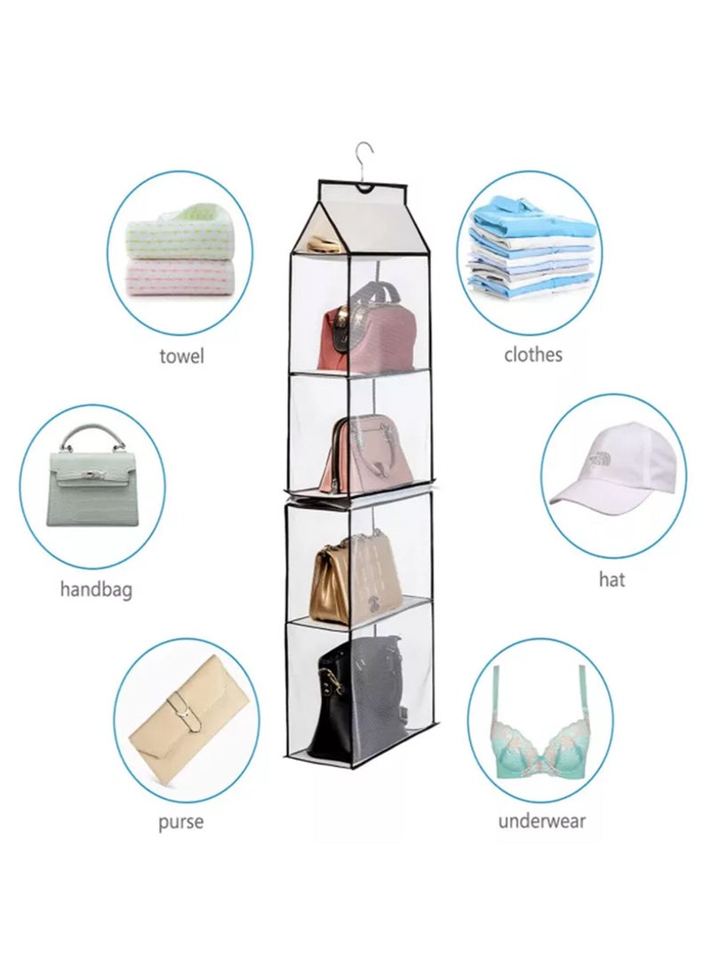 Swift - Hanging Handbag Purse Organizer for Closet, Purse Bag Storage Holder for Wardrobe Closet with 4 Shelves Space Saving Purse Organizers System  Cream White - Image 1