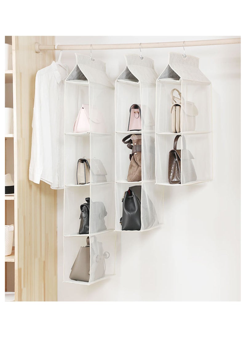 Swift - Hanging Handbag Purse Organizer for Closet, Purse Bag Storage Holder for Wardrobe Closet with 4 Shelves Space Saving Purse Organizers System  Cream White - Image 1