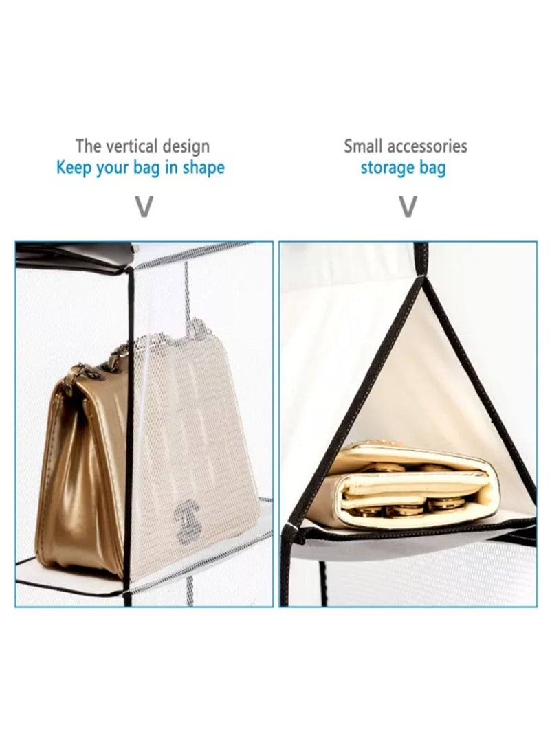 Swift - Hanging Handbag Purse Organizer for Closet, Purse Bag Storage Holder for Wardrobe Closet with 4 Shelves Space Saving Purse Organizers System  Cream White - Image 1