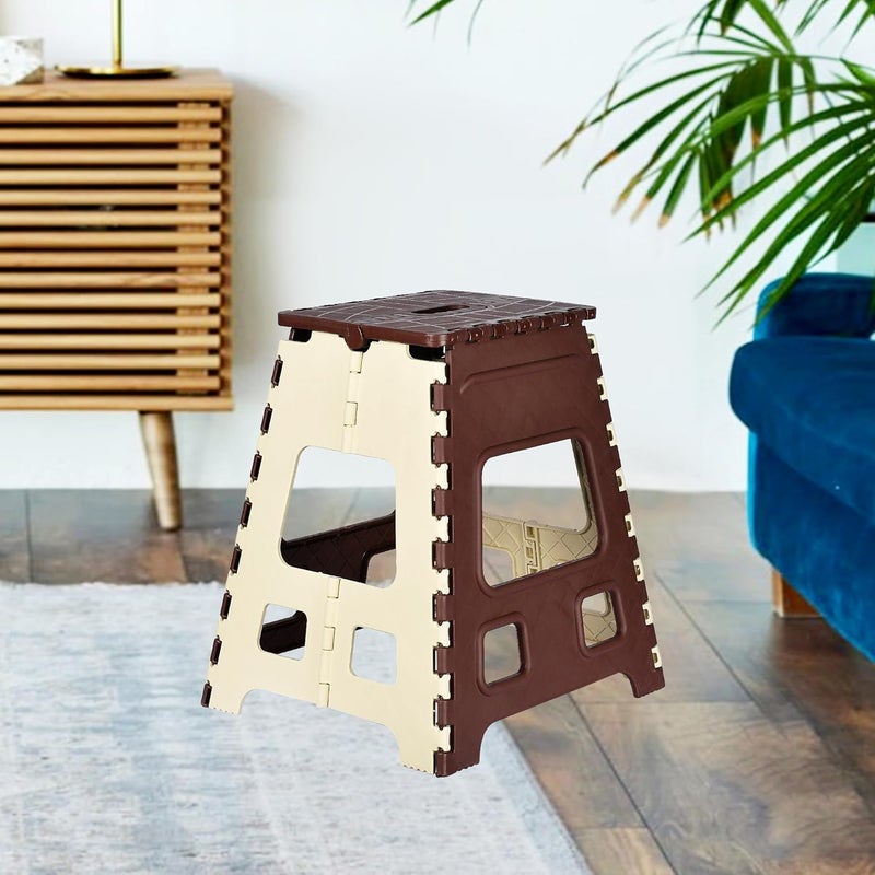 Kuber Industries Kuber Industries Stool Foldable Stool Collapsible Camping Chair Portable Stool Stool for OutdoorFishingHikingGardeningTravel Multipurpose Sitting Stool Large Cream Brown  - Image 1