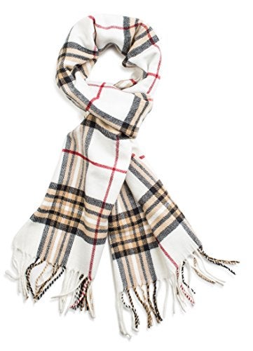 VERONZ Super Soft Luxurious Classic Cashmere Feel Winter Scarf (Ivory Plaid) - Image 4